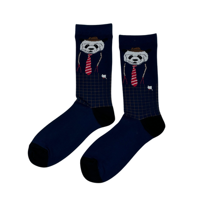 Unisex Panda Character Socks Long Neck Dark Navy 3pairs