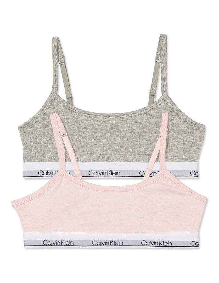 Calvin Klein Girls Modern Cotton 2 Pack Crop Bralette Grey/ Pink_M(7/8)