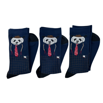 Unisex Panda Character Socks Long Neck Dark Navy 3pairs