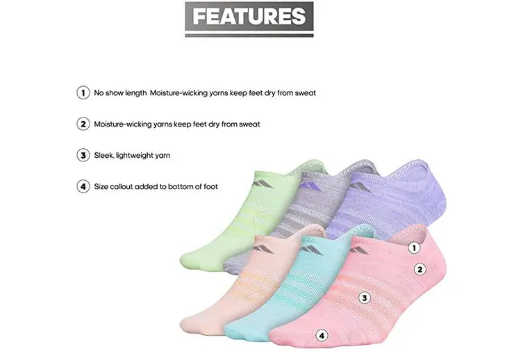 Adidas Girls Kids Girls Superlite Plain No Show Socks 6 Pair_L3y-9