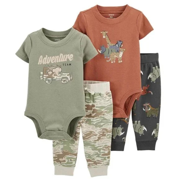 Carters Baby Boys Camo Safari 4-Piece Cotton Bodysuit & Pant Set