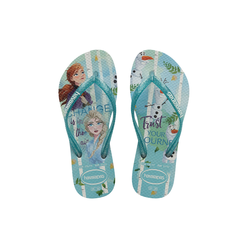 HAVAIANAS KIDS SLIM FROZEN  BRANCO/VERDE-GREEN (Without Box)