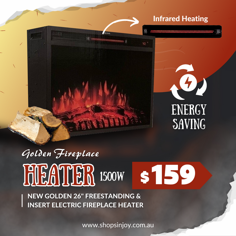 NEW GOLDEN 26" FREESTANDING & INSERT ELECTRIC FIREPLACE HEATER 1500W