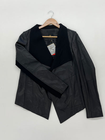 BHS SOPHISTICATES Women's Drape Front Genuine Leather Jacket
