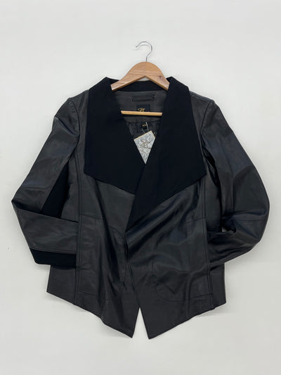 BHS SOPHISTICATES Women's Drape Front Genuine Leather Jacket