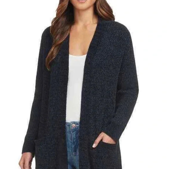 Matty M Rib Stitch Chenille Cardigan Front Patch Pockets Long Sleeve