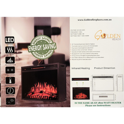 NEW GOLDEN 26" FREESTANDING & INSERT ELECTRIC FIREPLACE HEATER 1500W