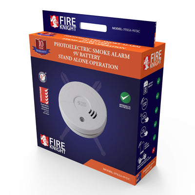 FireKnight Photoelectric Smoke Alarm 9V Battery Stand-alone Operation