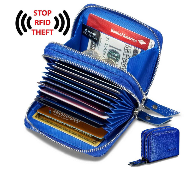 Women Rfid Secure Card Wallet Small Purse blue