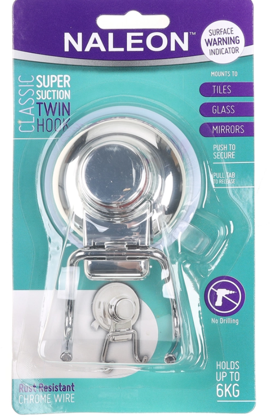 NALEON Classic Chrome Suction Twin Hook