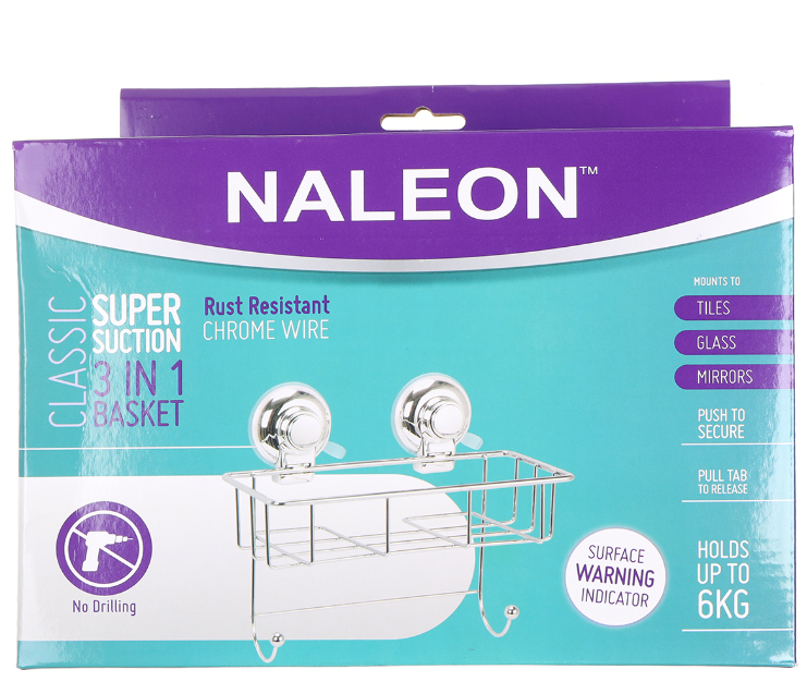 NALEON Classic 3 in 1 Chrome Suction Wire Basket