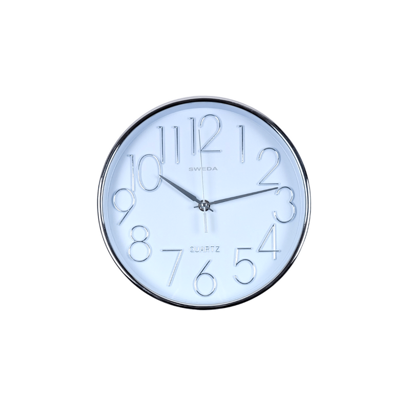 24cm Modern Round Clock White/Silver/Black