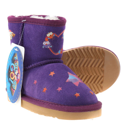 TEAM KICKS Kids Ugg Boots, Hoot Hoot Go Purple