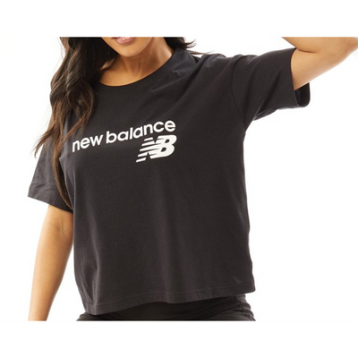 New Balance Womens Core Stacked Logo Crop T-Shirt Black
