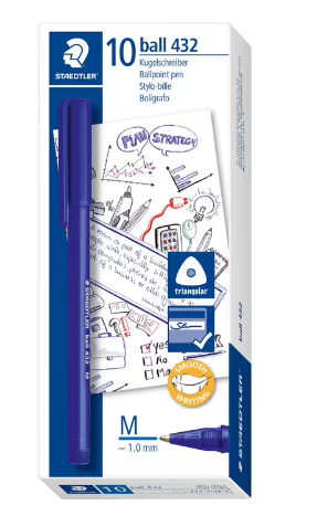 Staedtler Stick 432 Ballpoint Pens Medium Blue 10 Pack