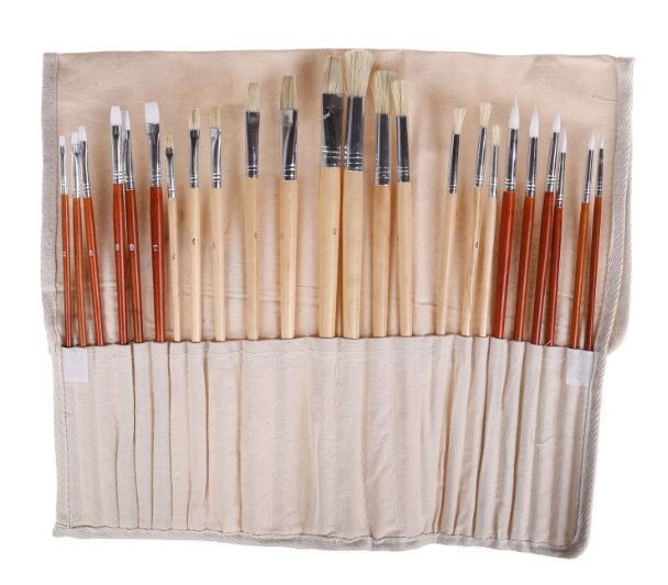 Professional 24pc Artist Brush Set with Cotton Wrap